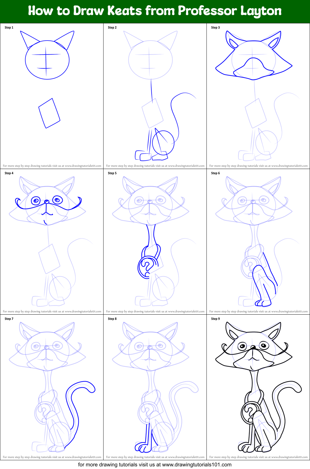 How to Draw Keats from Professor Layton Printable Step by Step