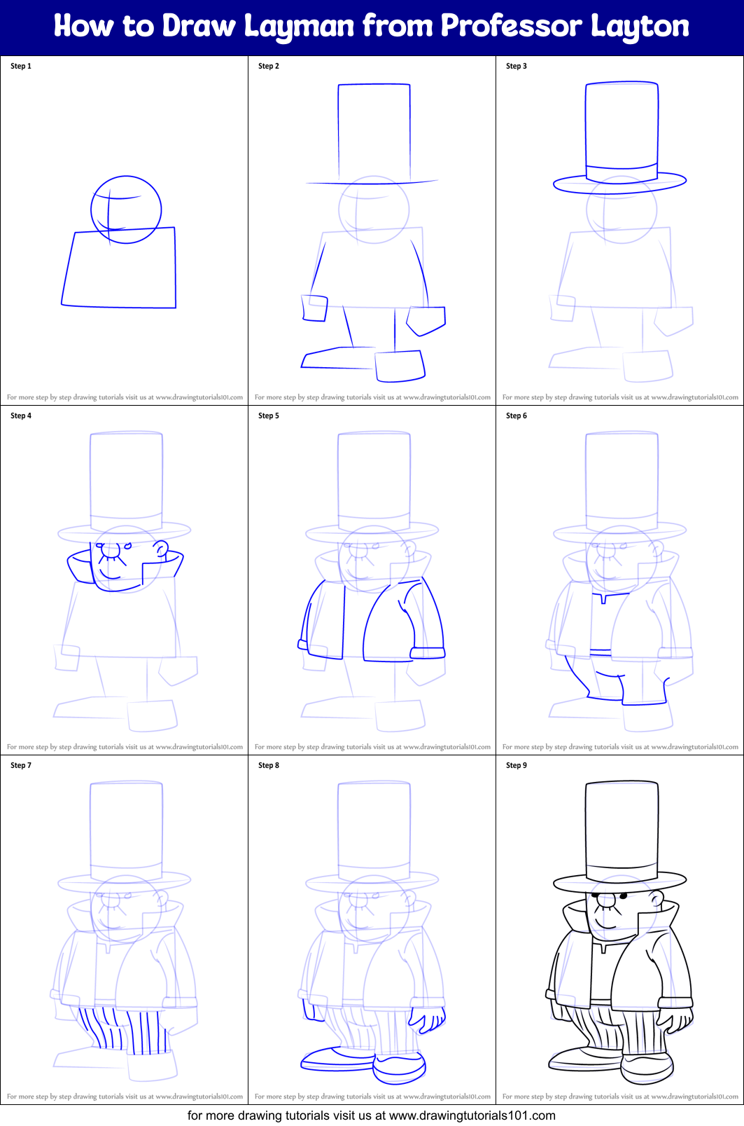 How to Draw Layman from Professor Layton Printable Step by Step