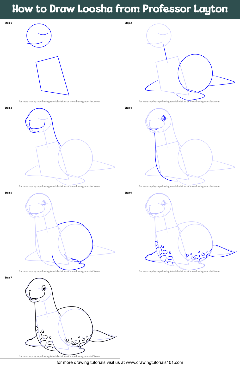 How to Draw Loosha from Professor Layton Printable Step by Step