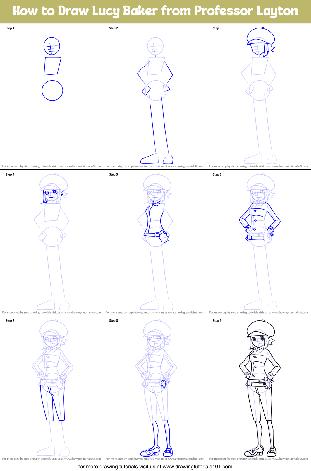 How to Draw Lucy Baker from Professor Layton Printable Step by Step