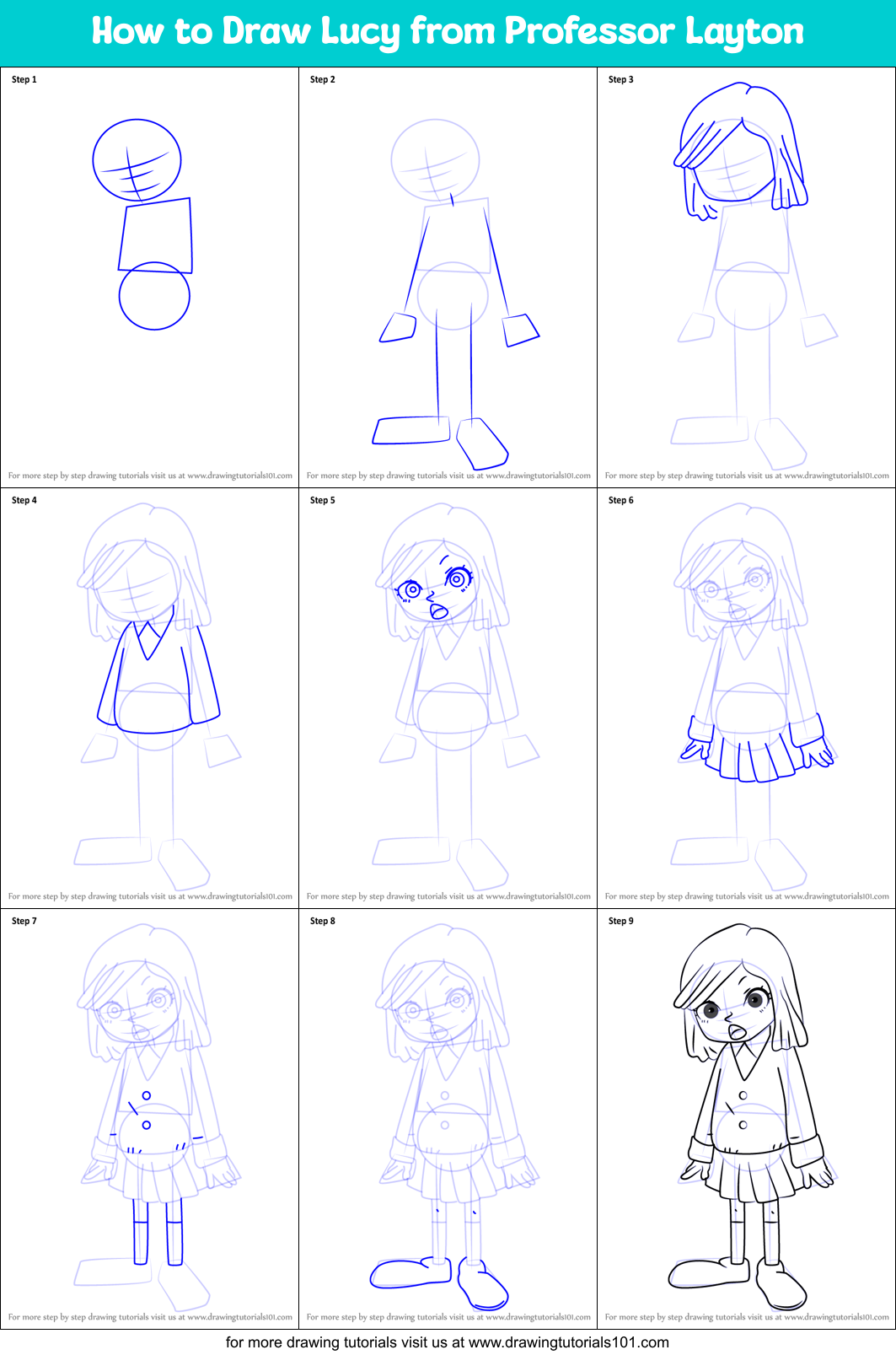 How to Draw Lucy from Professor Layton Printable Step by Step