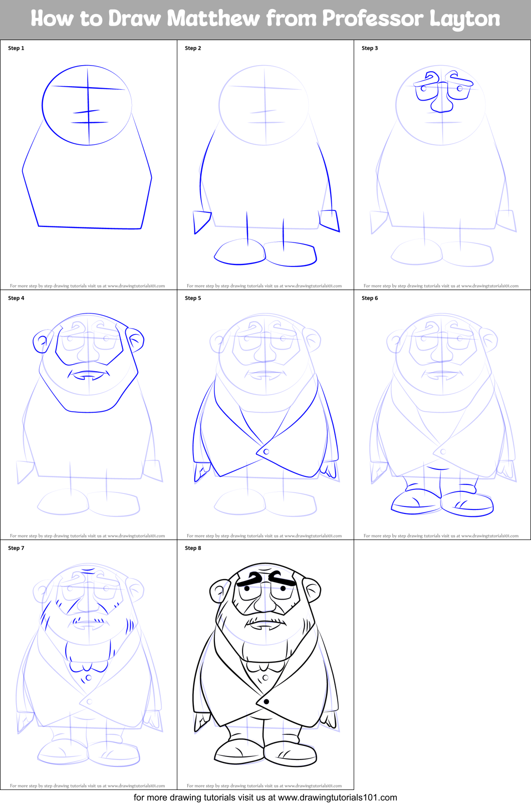 How to Draw Matthew from Professor Layton Printable Step by Step