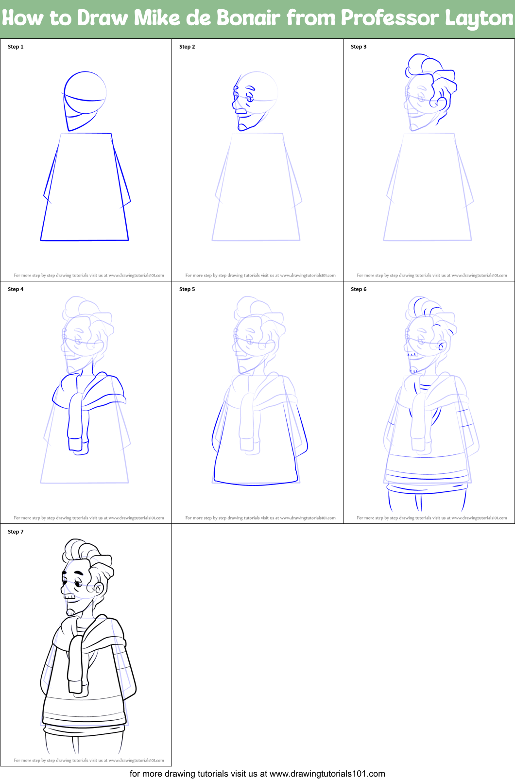 How to Draw Mike de Bonair from Professor Layton Printable Step by Step