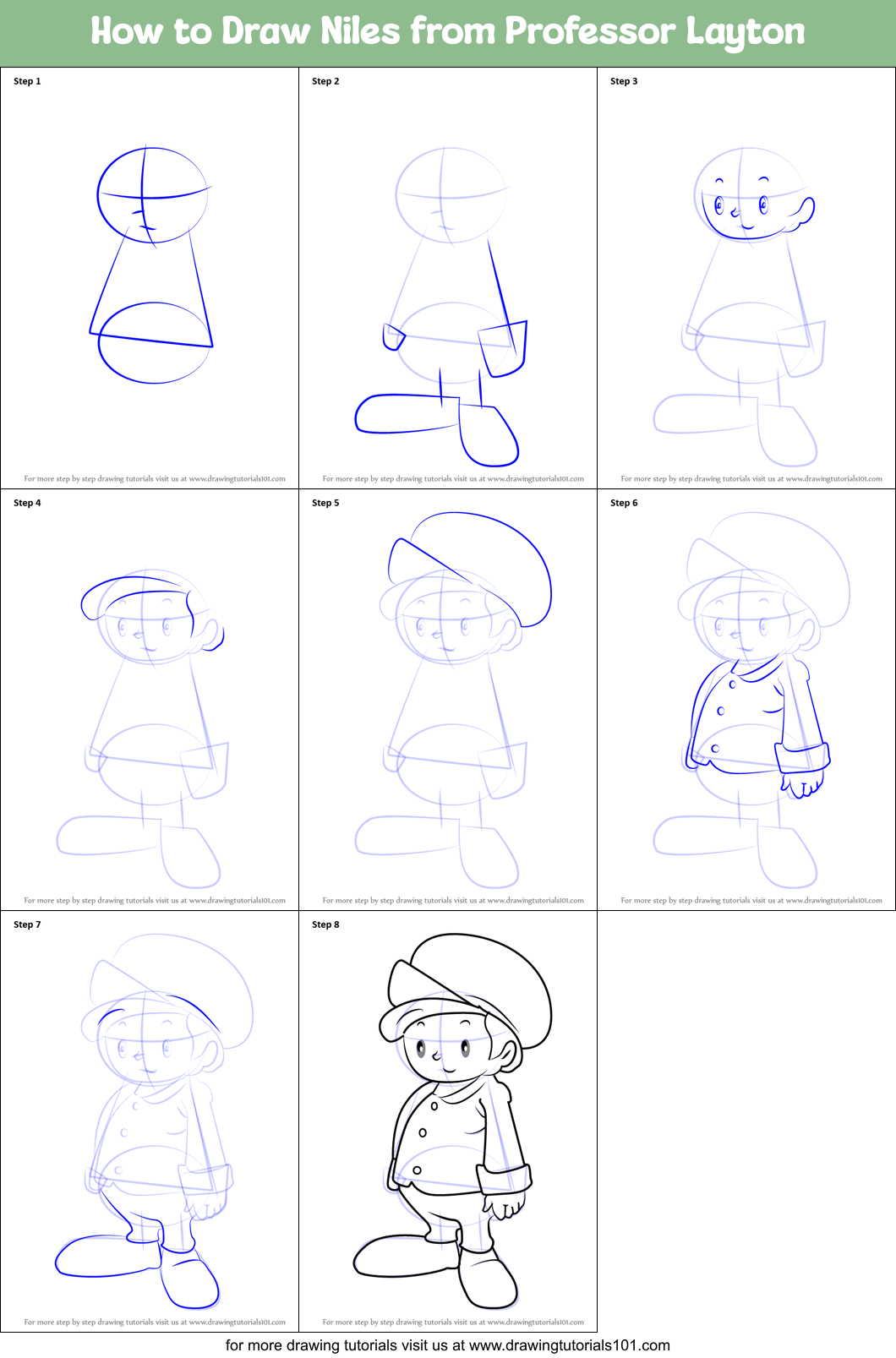 How to Draw Niles from Professor Layton Printable Step by Step