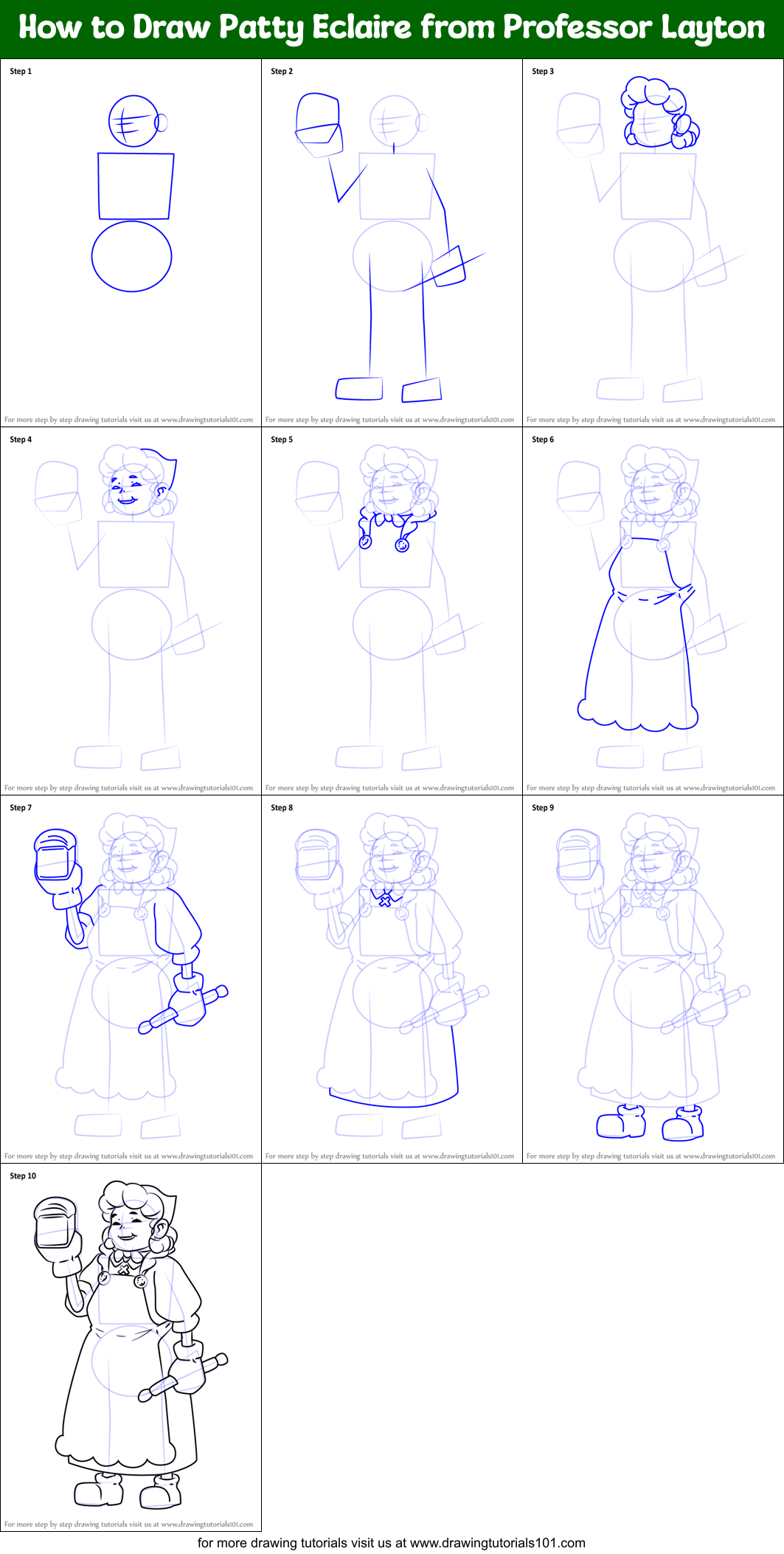 How to Draw Patty Eclaire from Professor Layton Printable Step by Step
