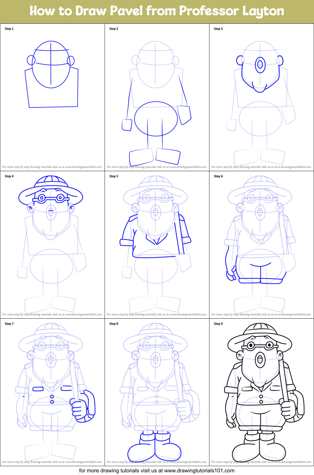 How to Draw Pavel from Professor Layton Printable Step by Step