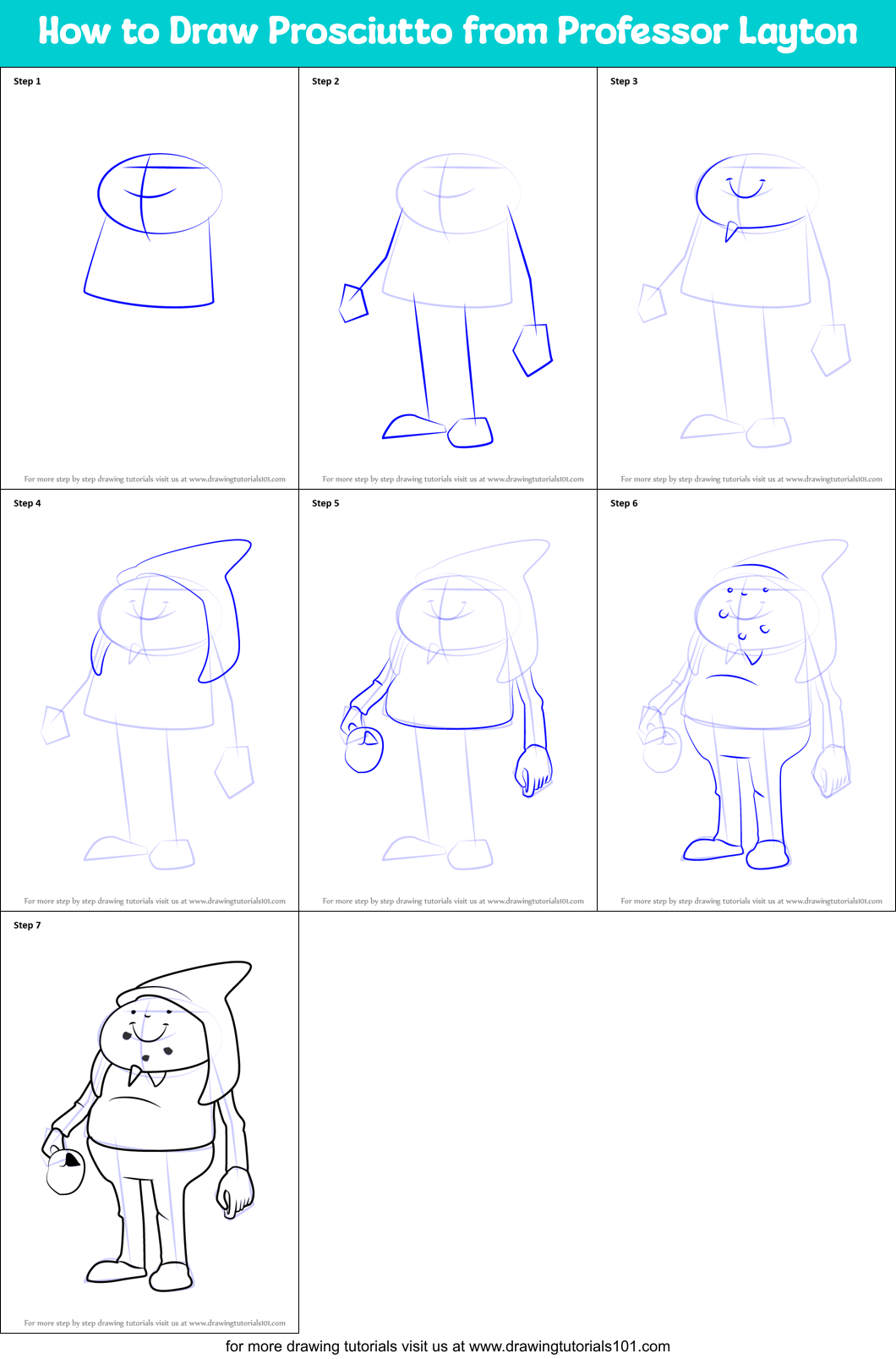 How to Draw Prosciutto from Professor Layton Printable Step by Step