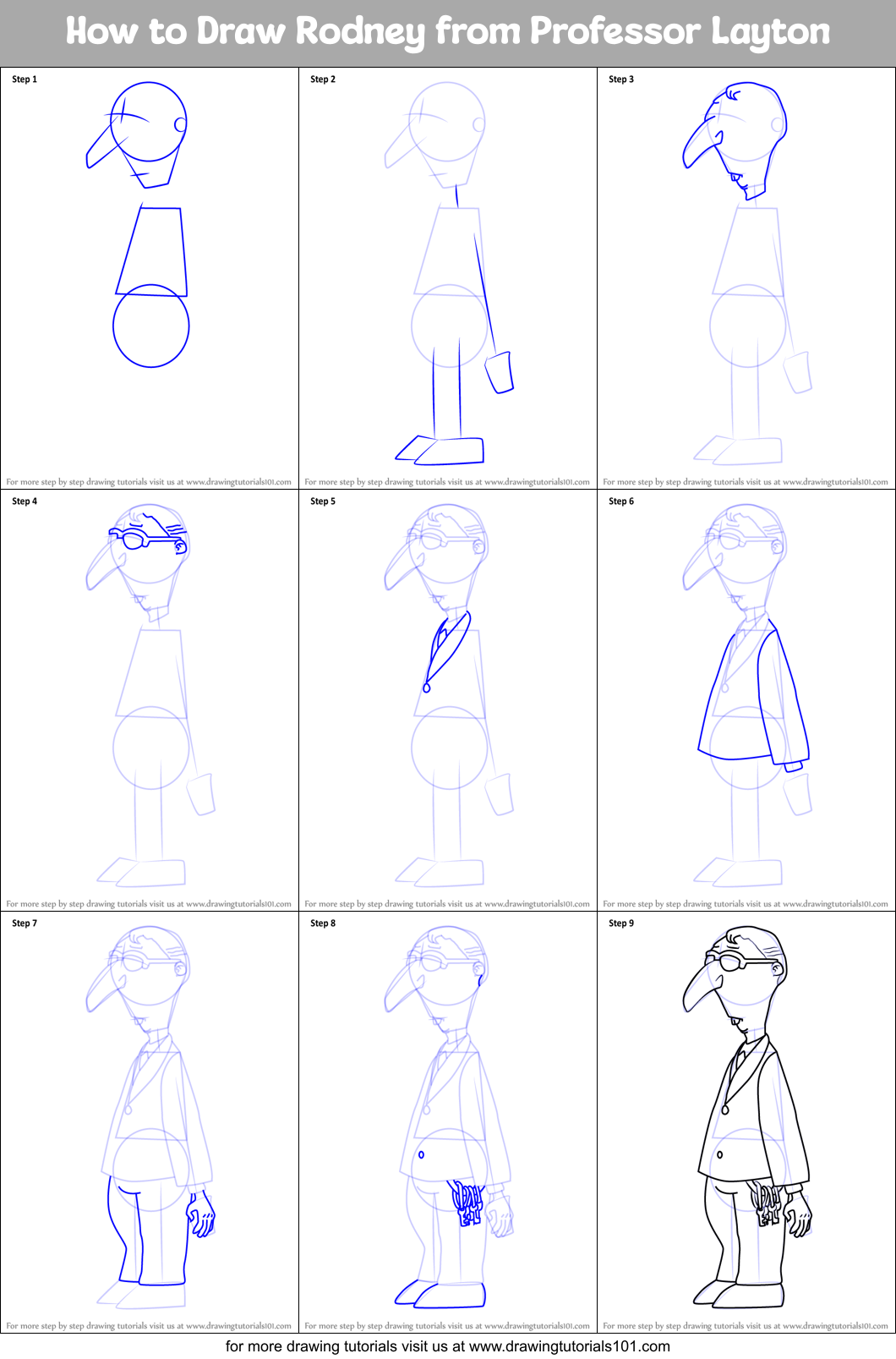 How to Draw Rodney from Professor Layton Printable Step by Step