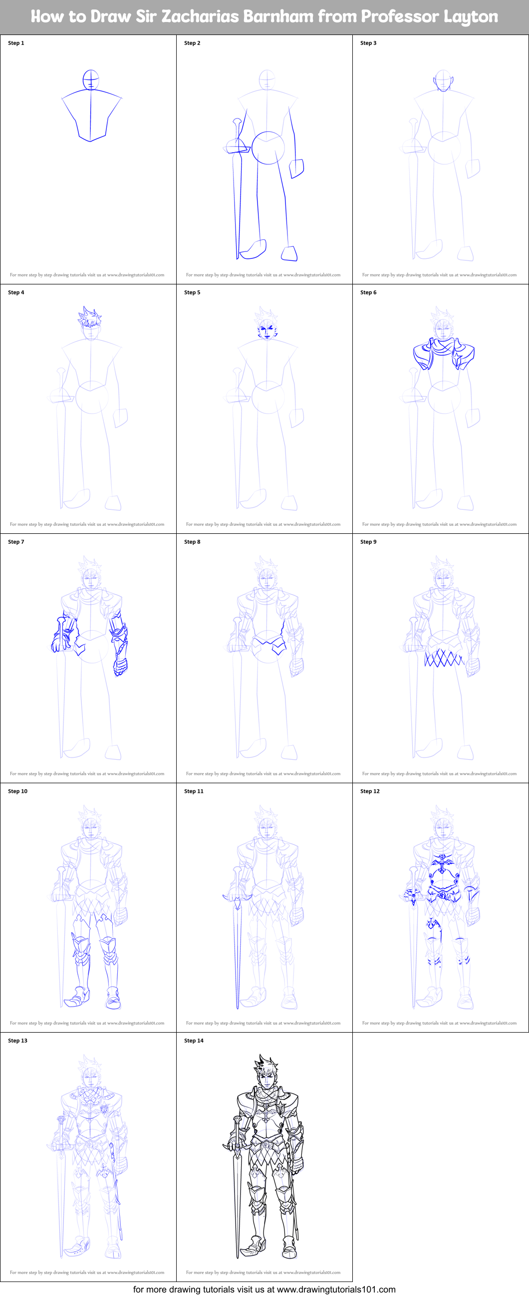 How to Draw Sir Zacharias Barnham from Professor Layton Printable Step by Step