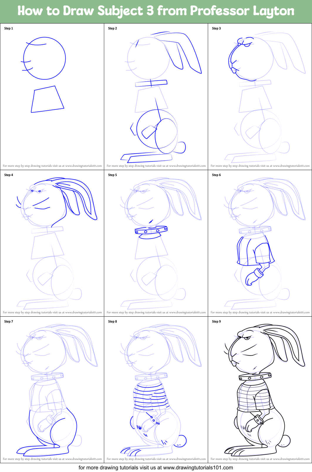 How to Draw Subject 3 from Professor Layton printable step by step ...