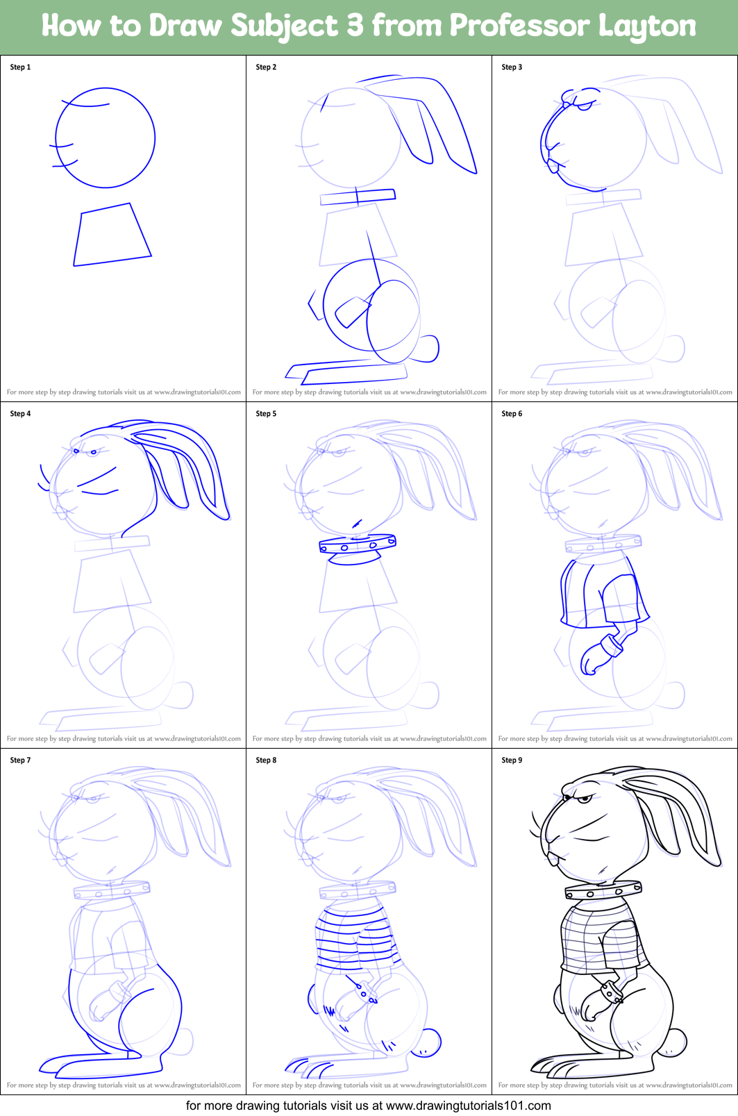 How to Draw Subject 3 from Professor Layton Printable Step by Step