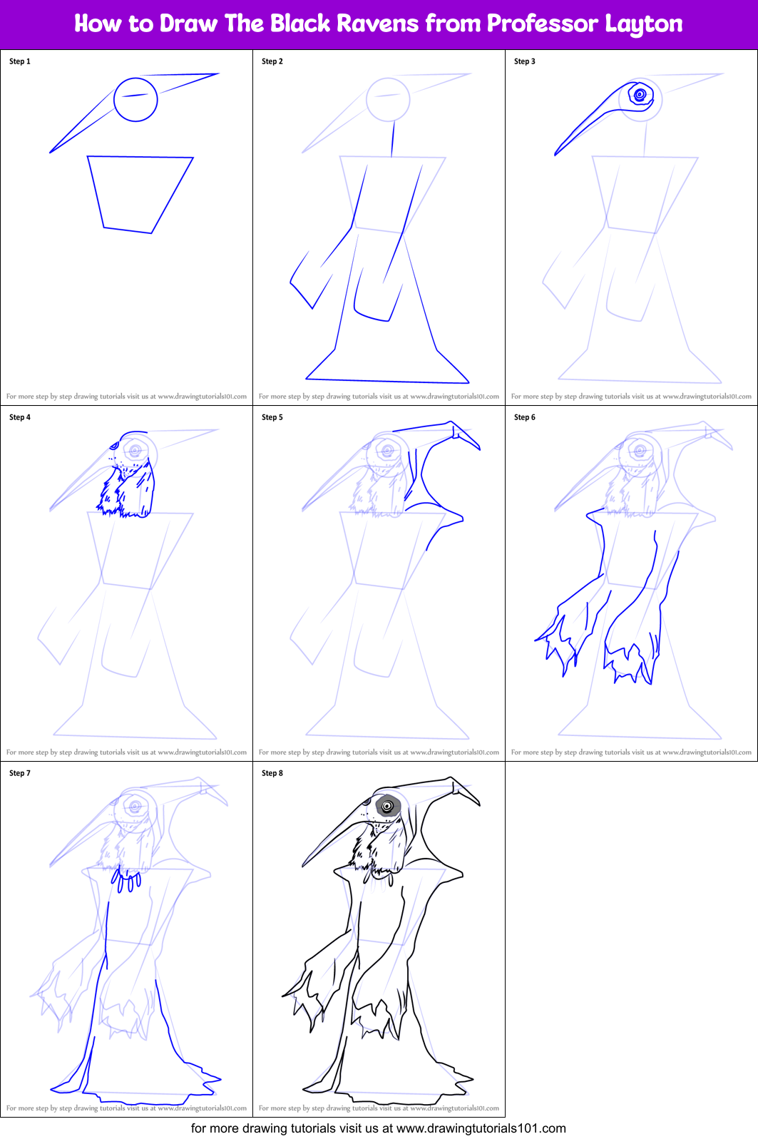 How to Draw The Black Ravens from Professor Layton Printable Step by Step