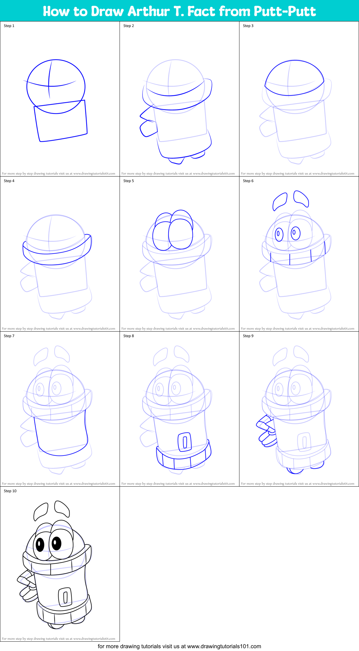 How to Draw Arthur T. Fact from Putt-Putt Printable Step by Step