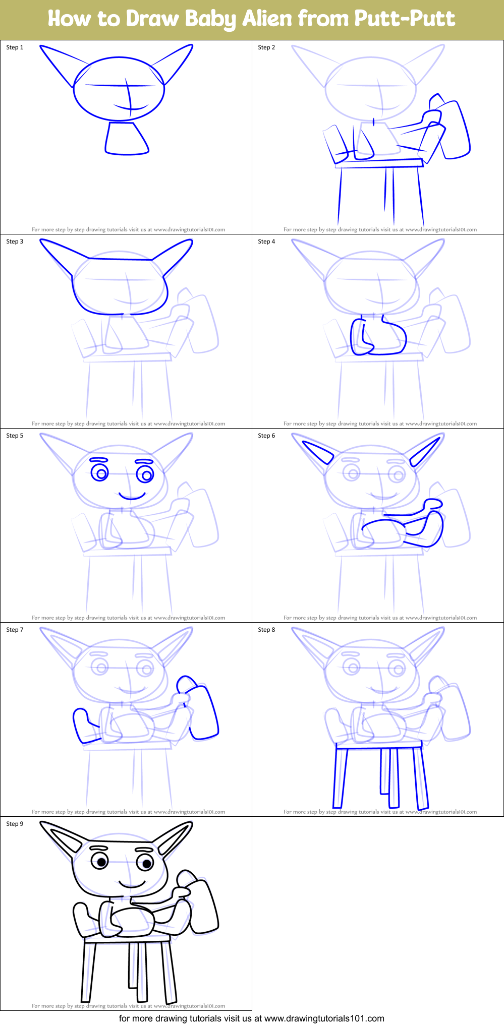 How to Draw Baby Alien from Putt-Putt Printable Step by Step