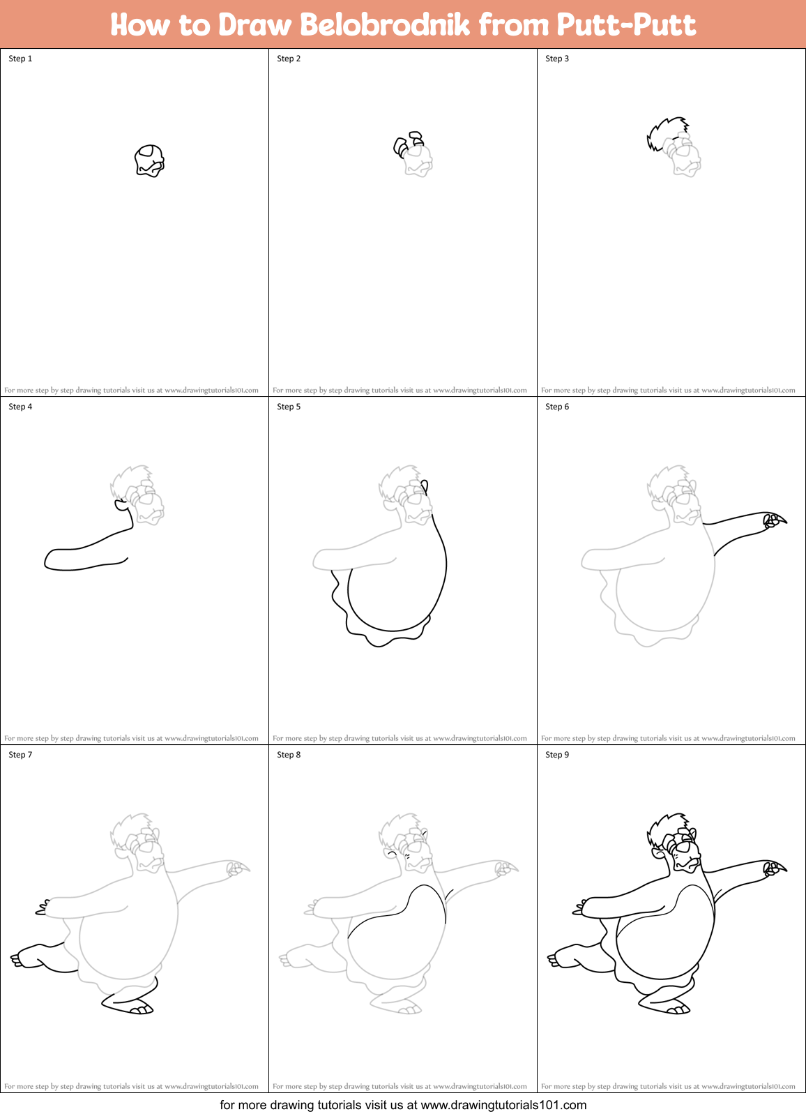 How to Draw Belobrodnik from Putt-Putt Printable Step by Step