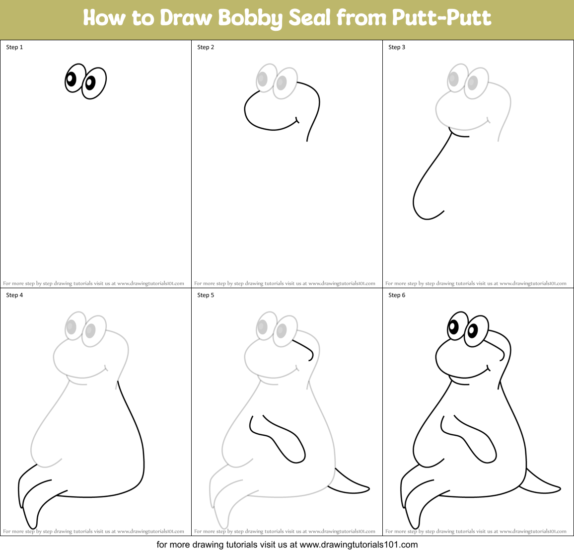 How to Draw Bobby Seal from Putt-Putt Printable Step by Step