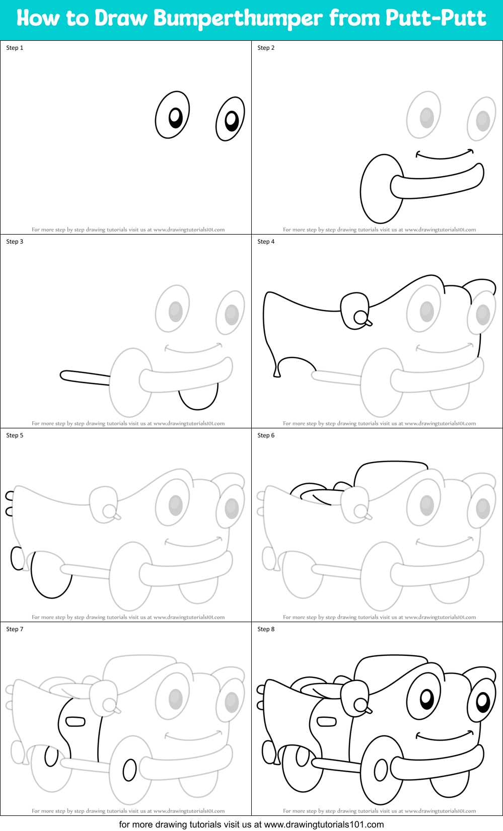How to Draw Bumperthumper from Putt-Putt Printable Step by Step
