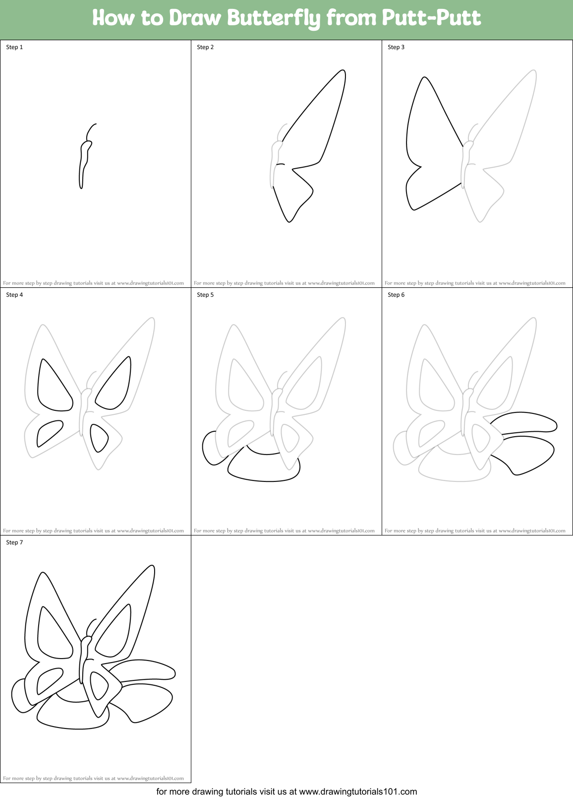 How to Draw Butterfly from Putt-Putt Printable Step by Step