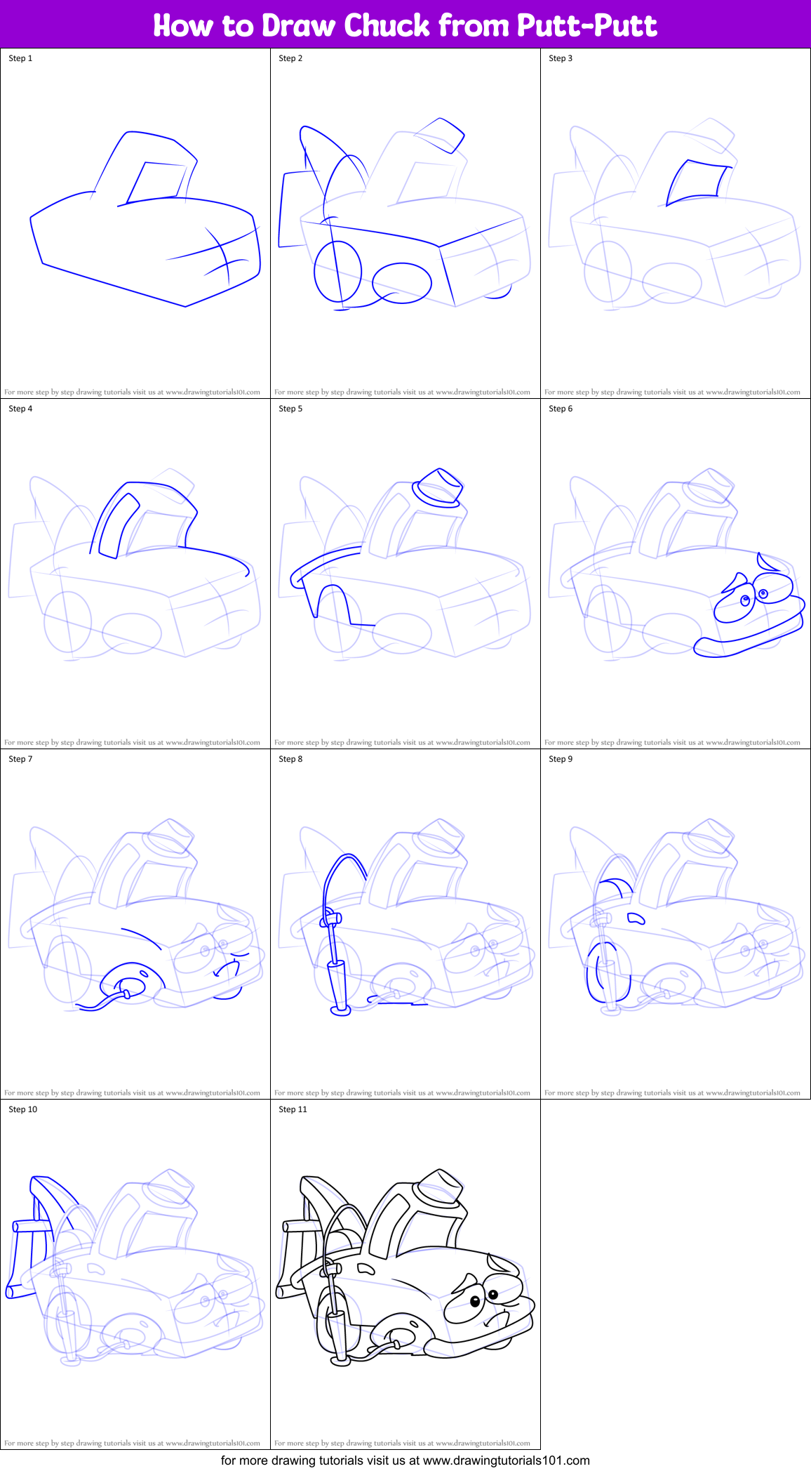 How to Draw Chuck from Putt-Putt Printable Step by Step