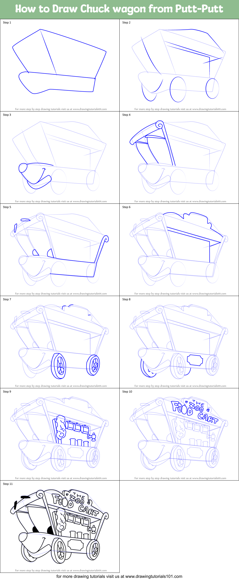 How to Draw Chuck wagon from Putt-Putt Printable Step by Step