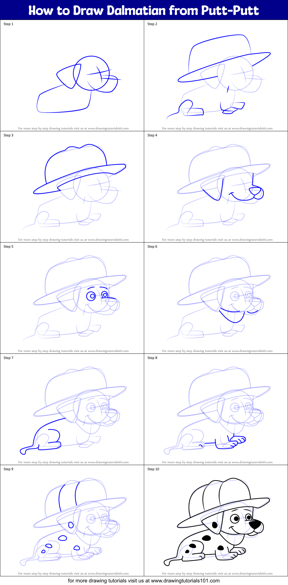 How to Draw Dalmatian from Putt-Putt Printable Step by Step