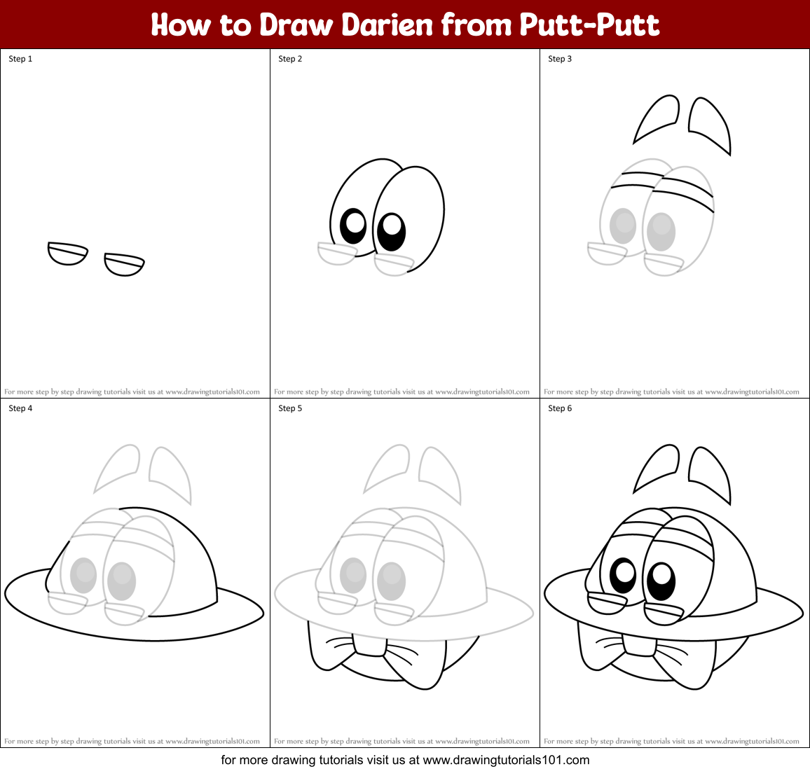 How to Draw Darien from Putt-Putt Printable Step by Step