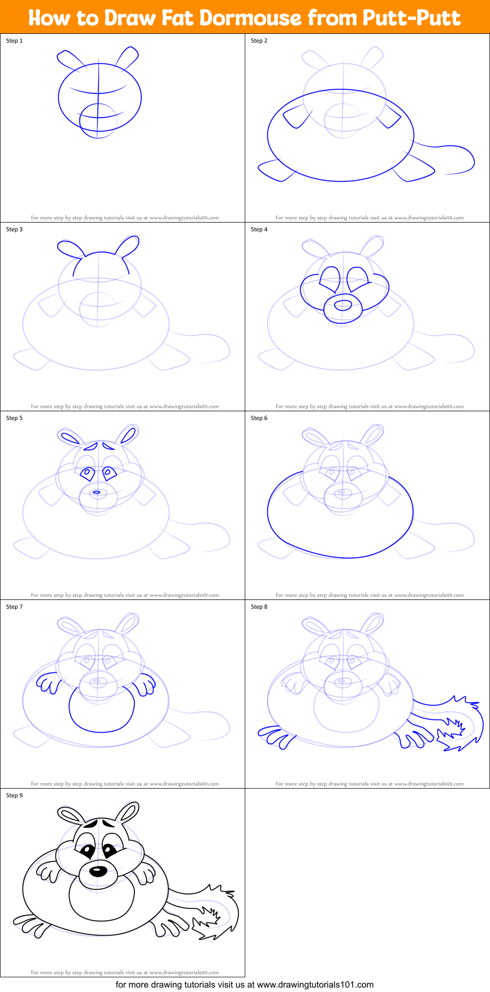 How to Draw Fat Dormouse from Putt-Putt Printable Step by Step