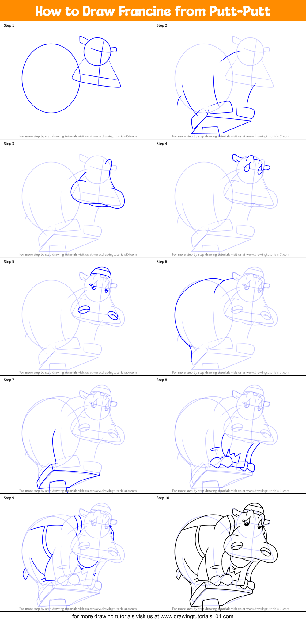 How to Draw Francine from Putt-Putt Printable Step by Step