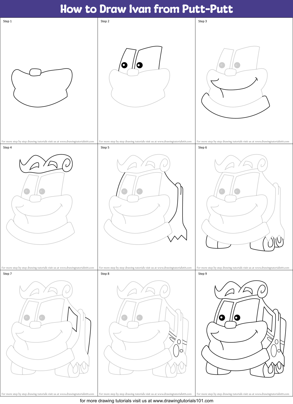 How to Draw Ivan from Putt-Putt Printable Step by Step