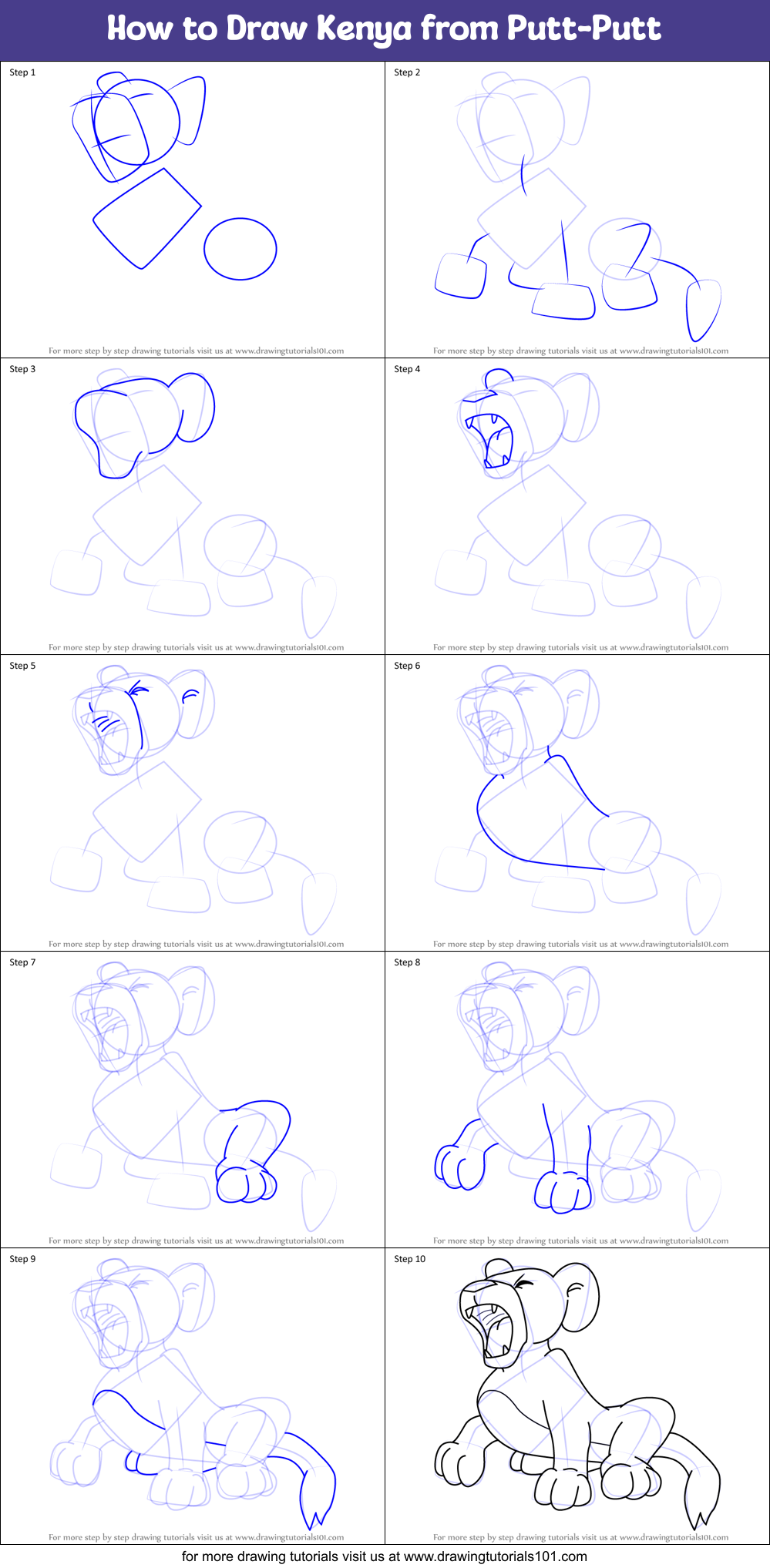 How to Draw Kenya from Putt-Putt Printable Step by Step