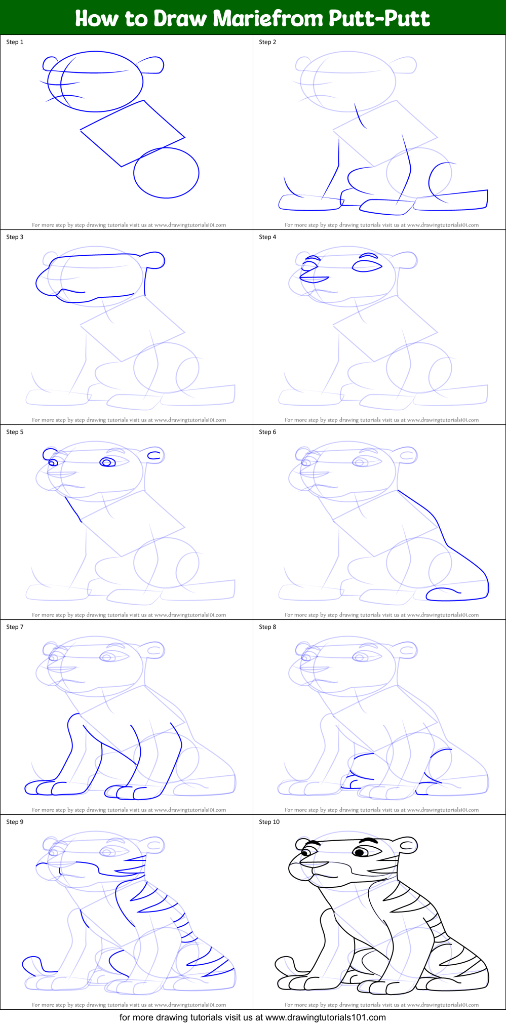 How to Draw Mariefrom Putt-Putt Printable Step by Step