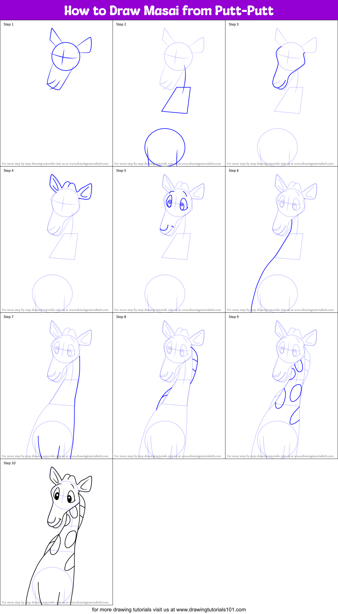 How to Draw Masai from Putt-Putt Printable Step by Step