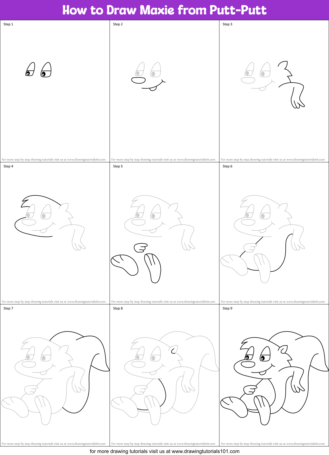 How to Draw Maxie from Putt-Putt Printable Step by Step