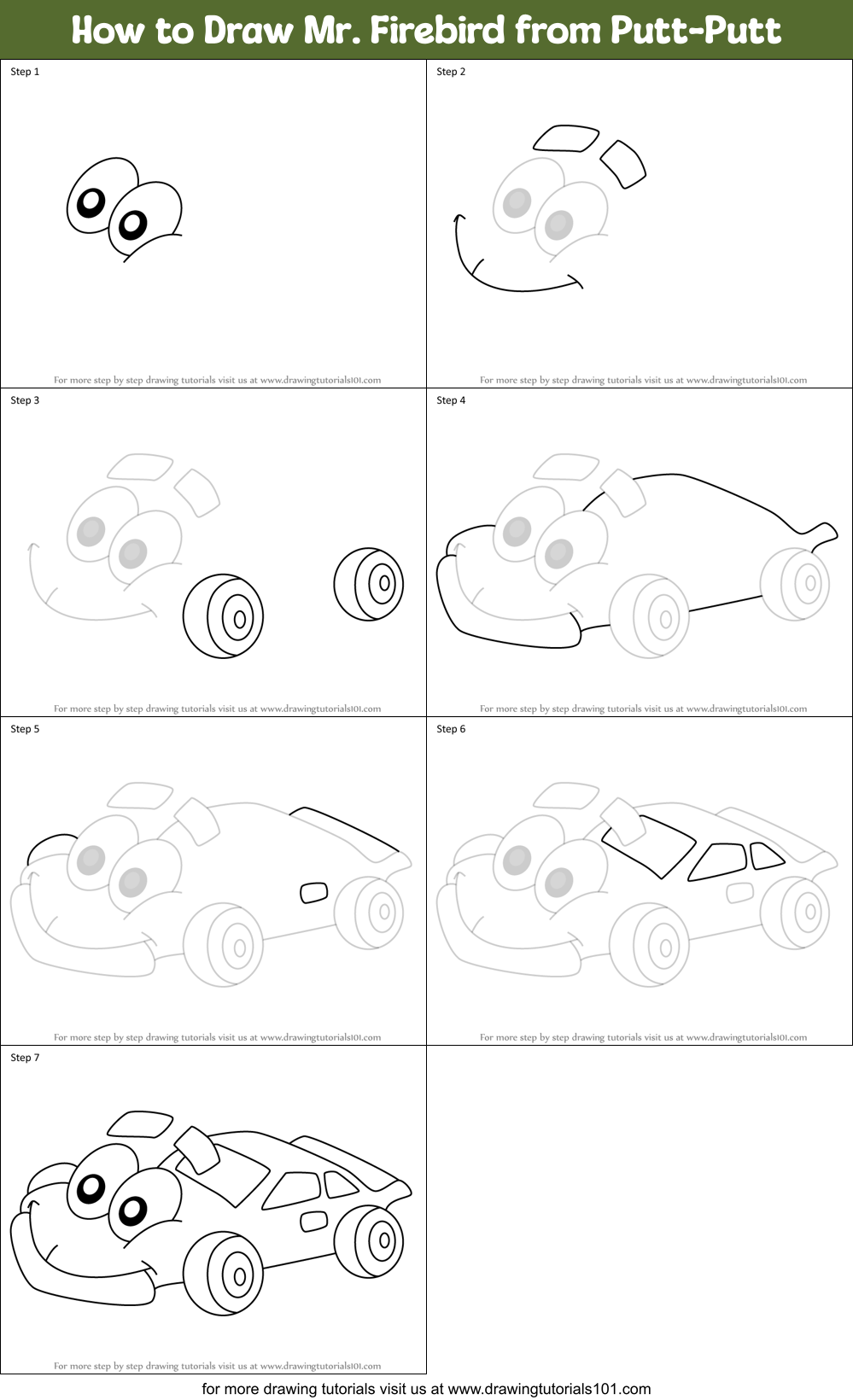 How to Draw Mr. Firebird from Putt-Putt Printable Step by Step