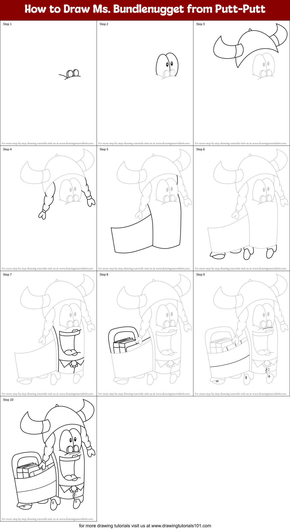 How to Draw Ms. Bundlenugget from Putt-Putt Printable Step by Step
