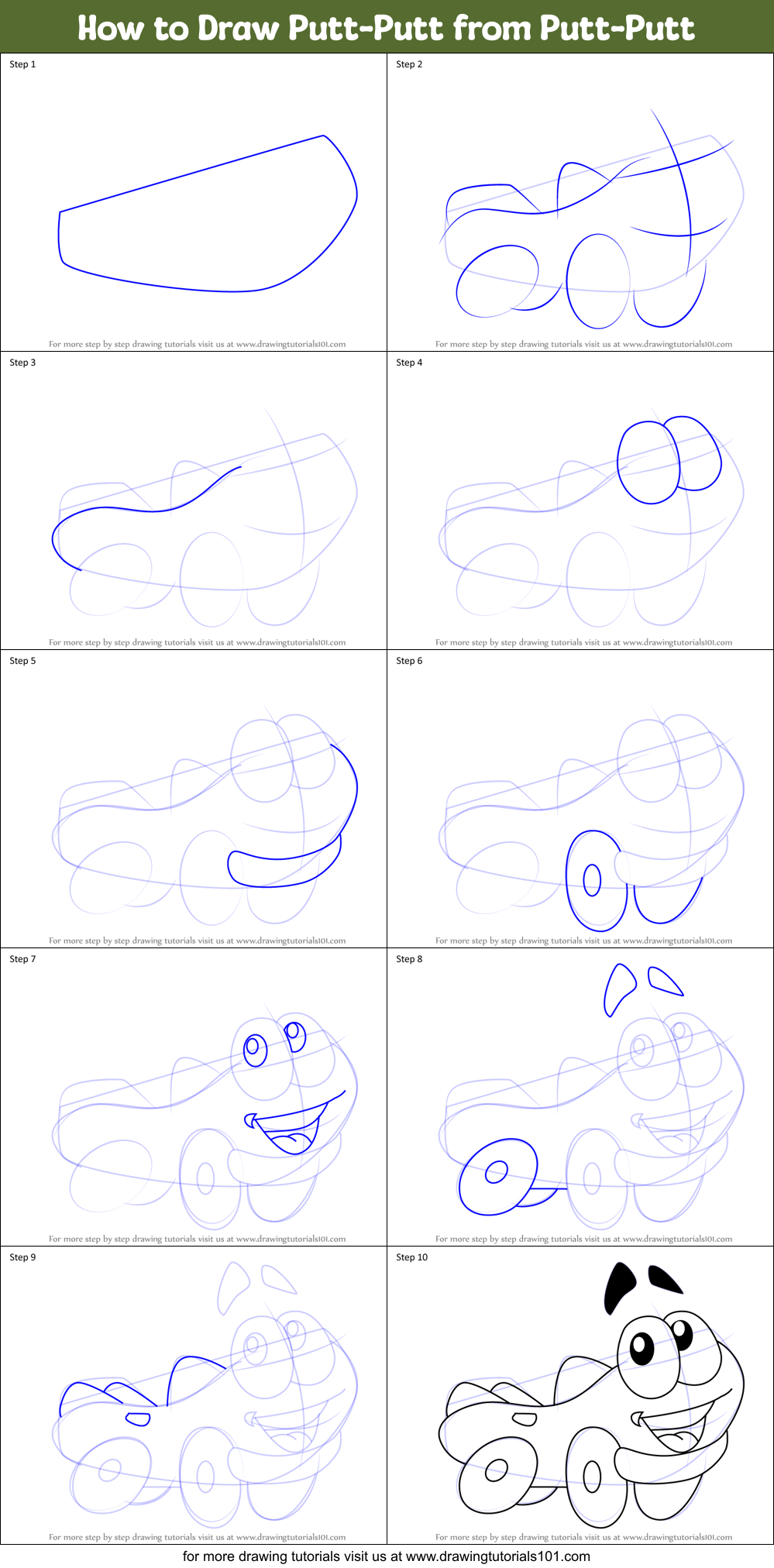 How to Draw Putt-Putt from Putt-Putt Printable Step by Step
