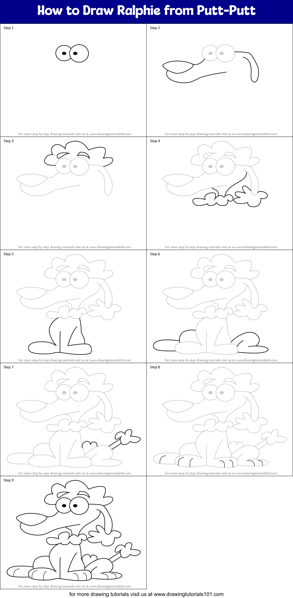 How to Draw Ralphie from Putt-Putt Printable Step by Step