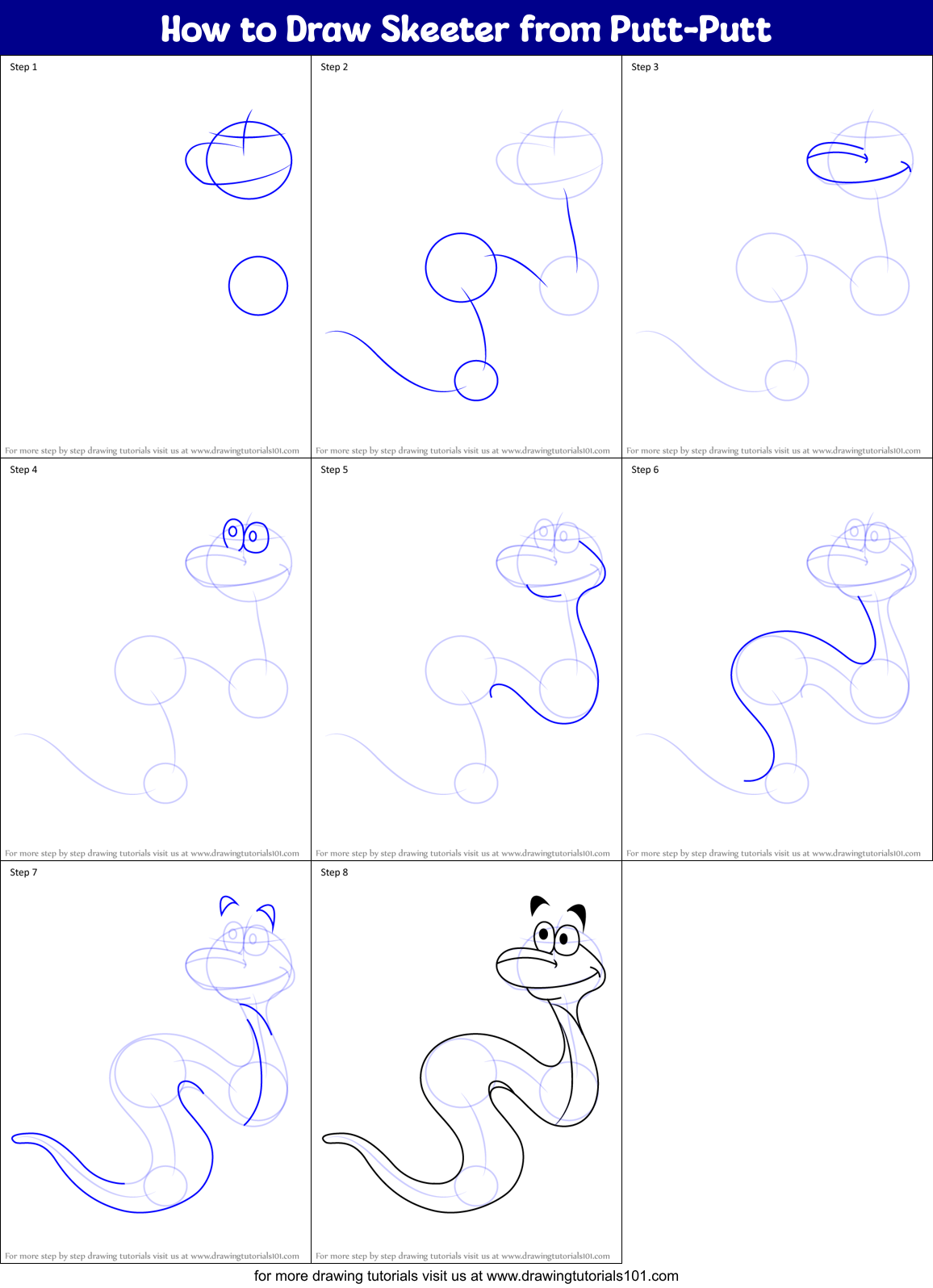 How to Draw Skeeter from Putt-Putt Printable Step by Step