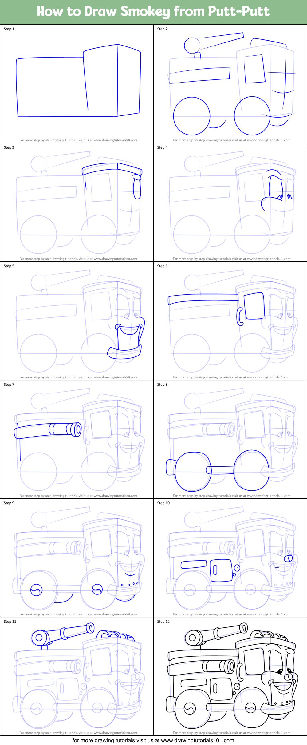 How to Draw Smokey from Putt-Putt Printable Step by Step