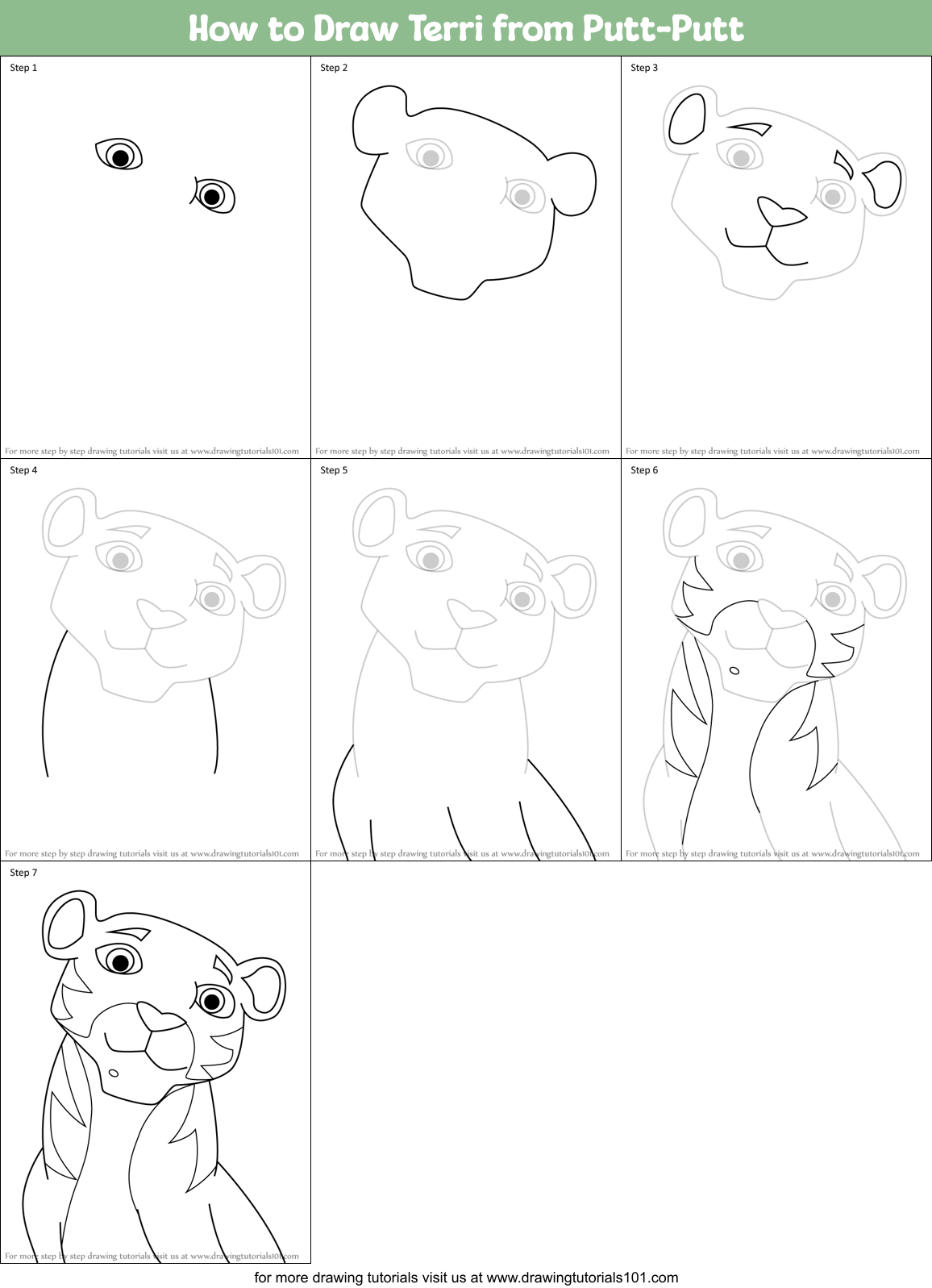 How to Draw Terri from Putt-Putt Printable Step by Step