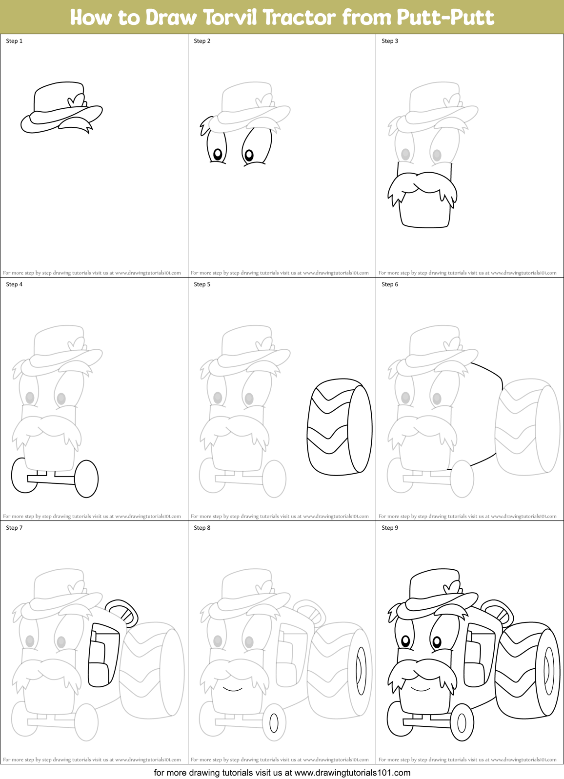 How to Draw Torvil Tractor from Putt-Putt Printable Step by Step