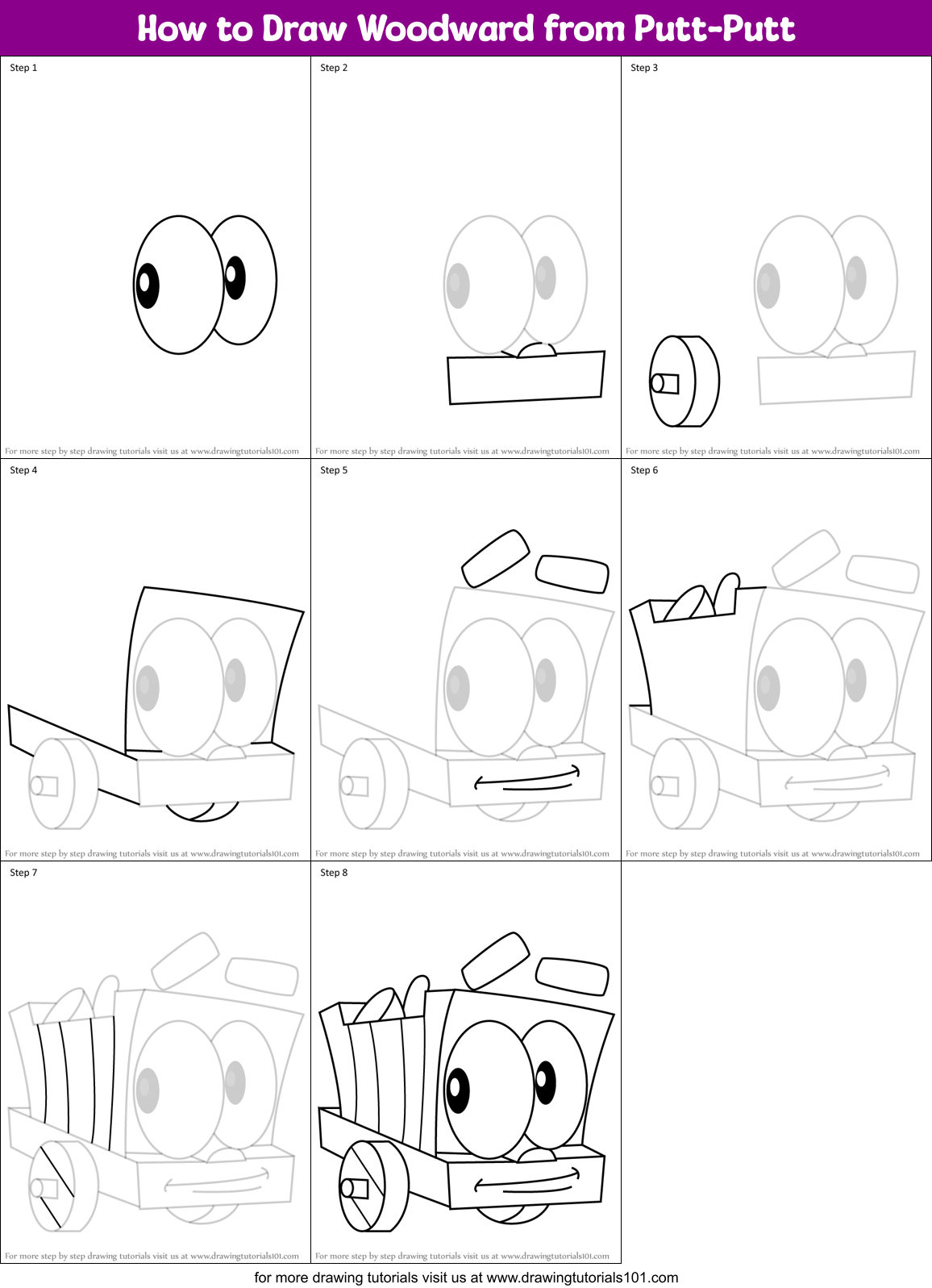 How to Draw Woodward from Putt-Putt Printable Step by Step