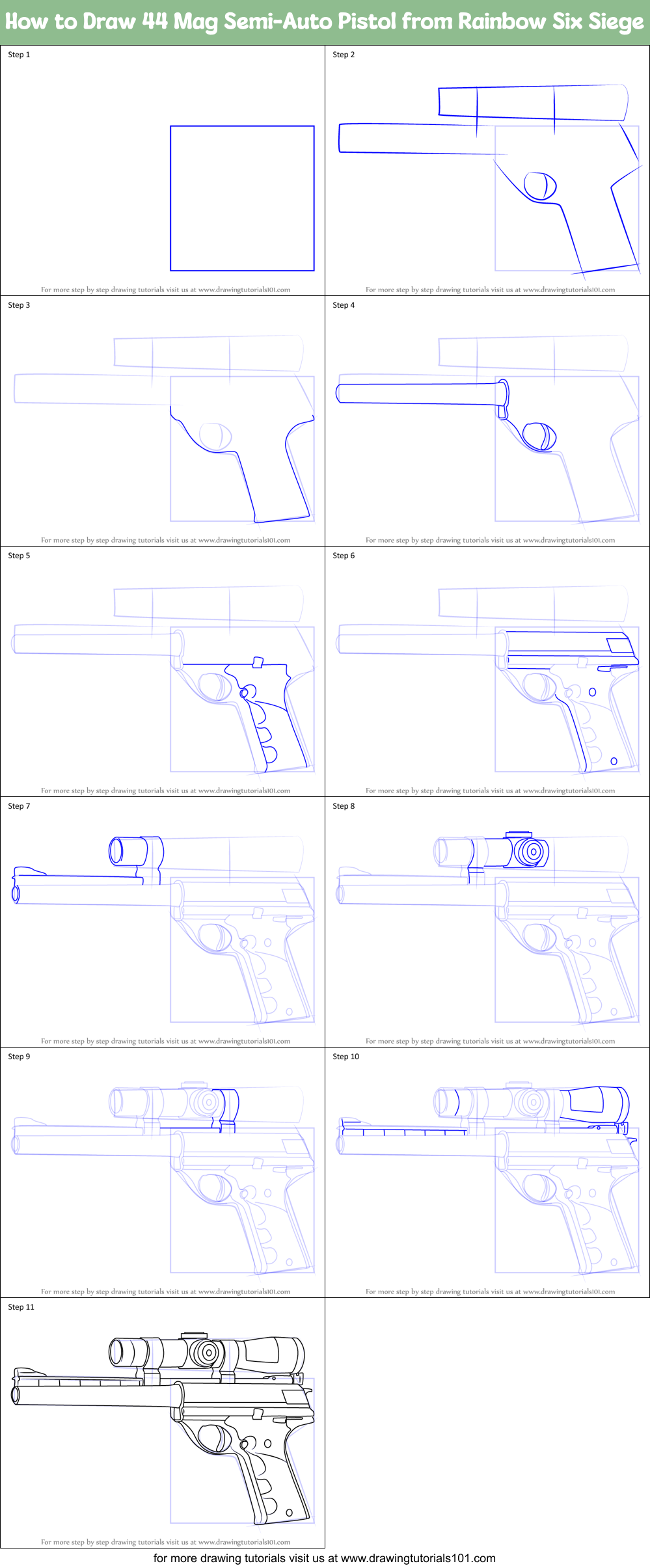 How to Draw 44 Mag Semi-Auto Pistol from Rainbow Six Siege Printable Step by Step