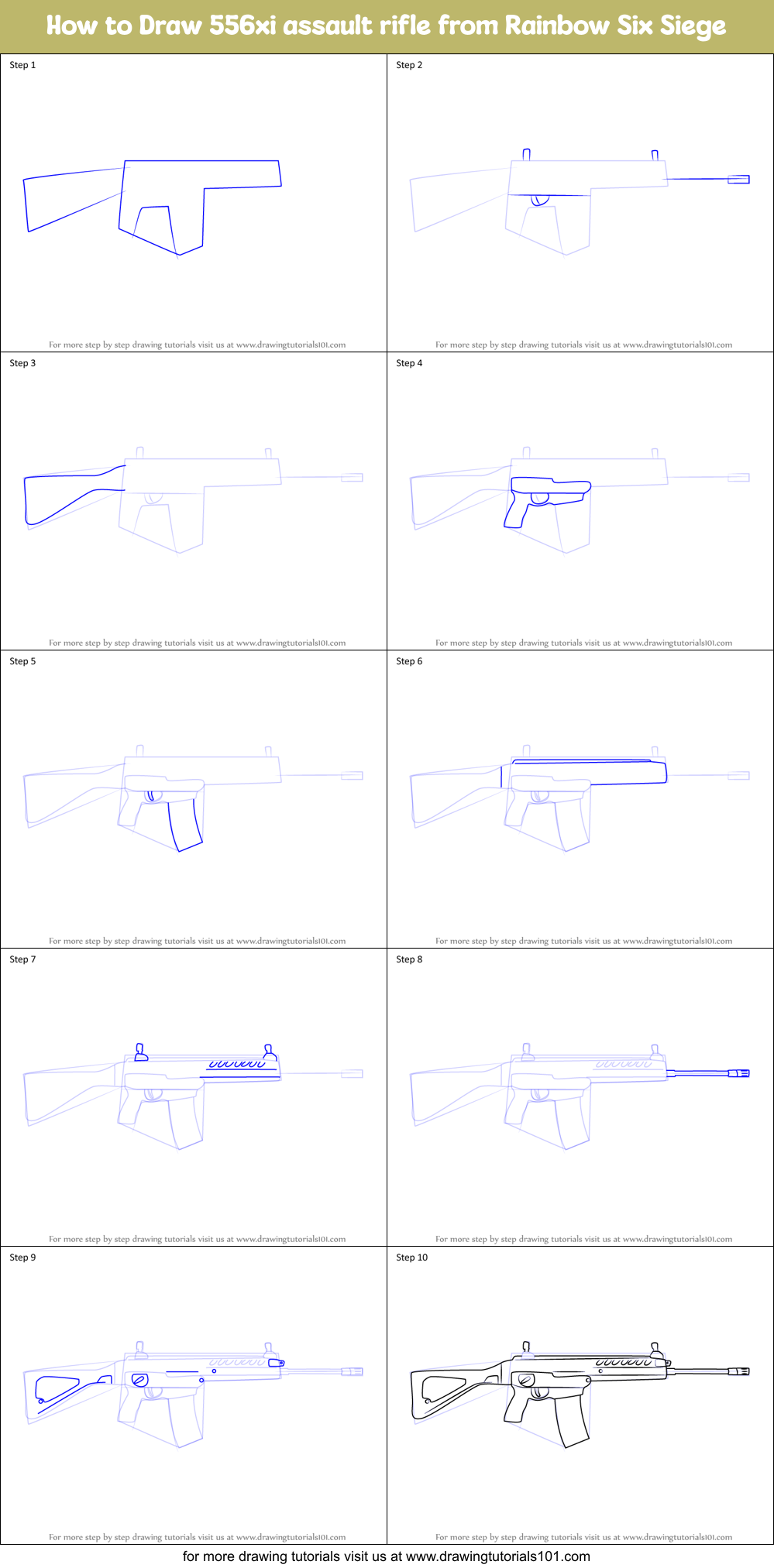 How to Draw 556xi assault rifle from Rainbow Six Siege Printable Step by Step