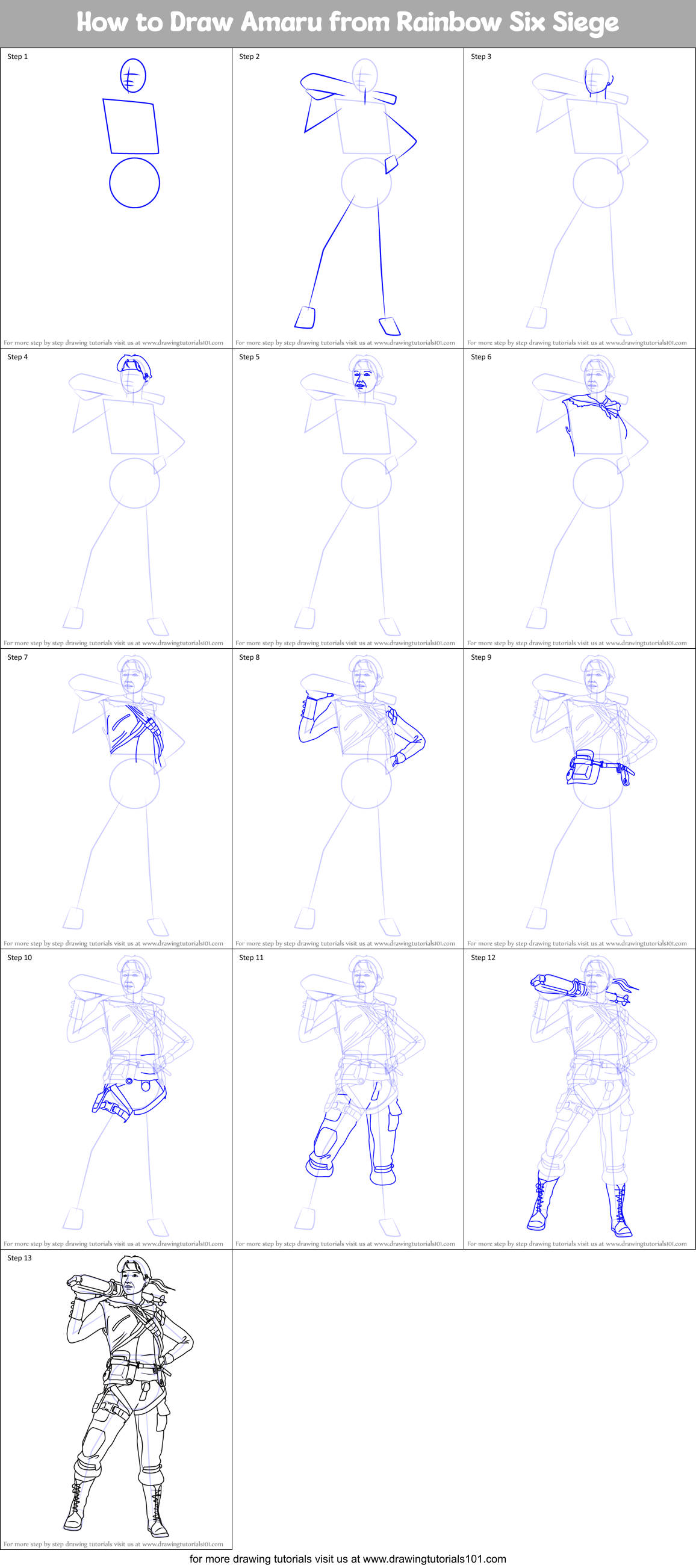 How to Draw Amaru from Rainbow Six Siege Printable Step by Step