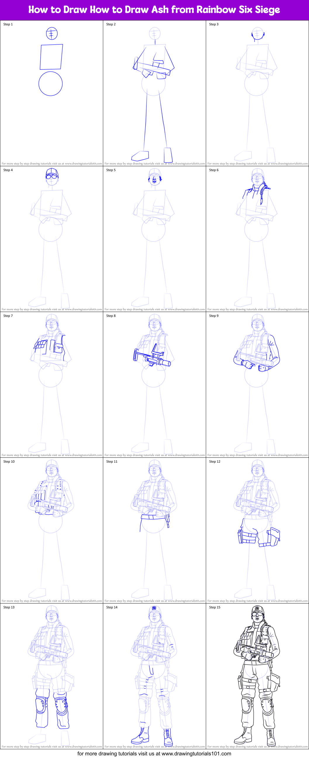 How to Draw How to Draw Ash from Rainbow Six Siege Printable Step by Step