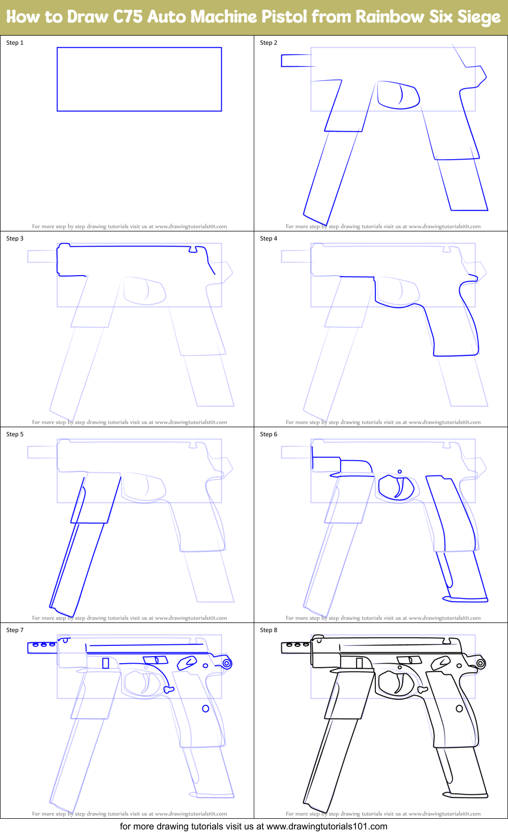 How to Draw C75 Auto Machine Pistol from Rainbow Six Siege Printable Step by Step
