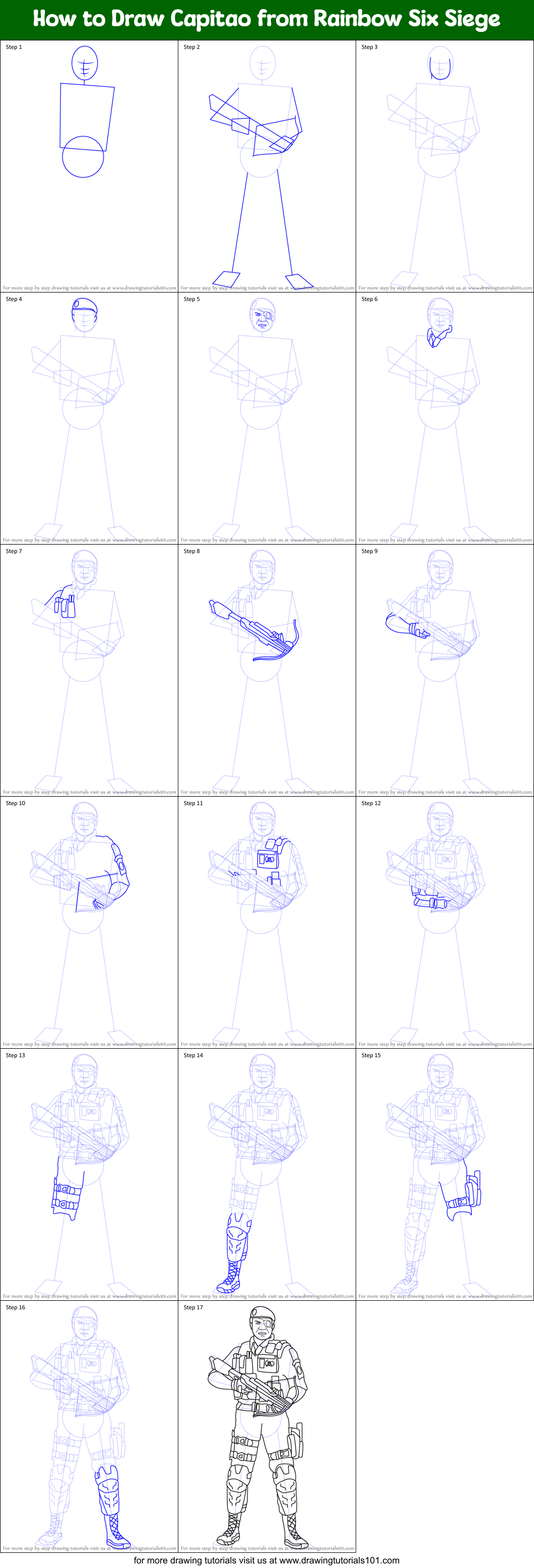 How to Draw Capitao from Rainbow Six Siege Printable Step by Step