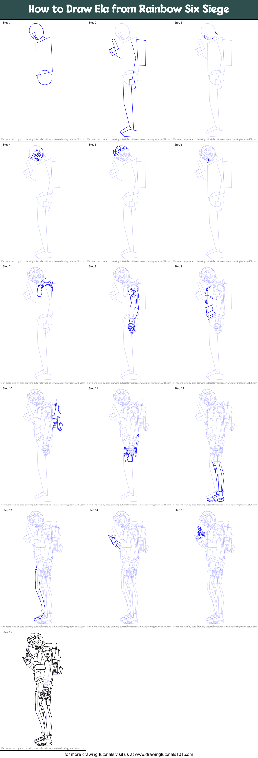 How to Draw Ela from Rainbow Six Siege Printable Step by Step