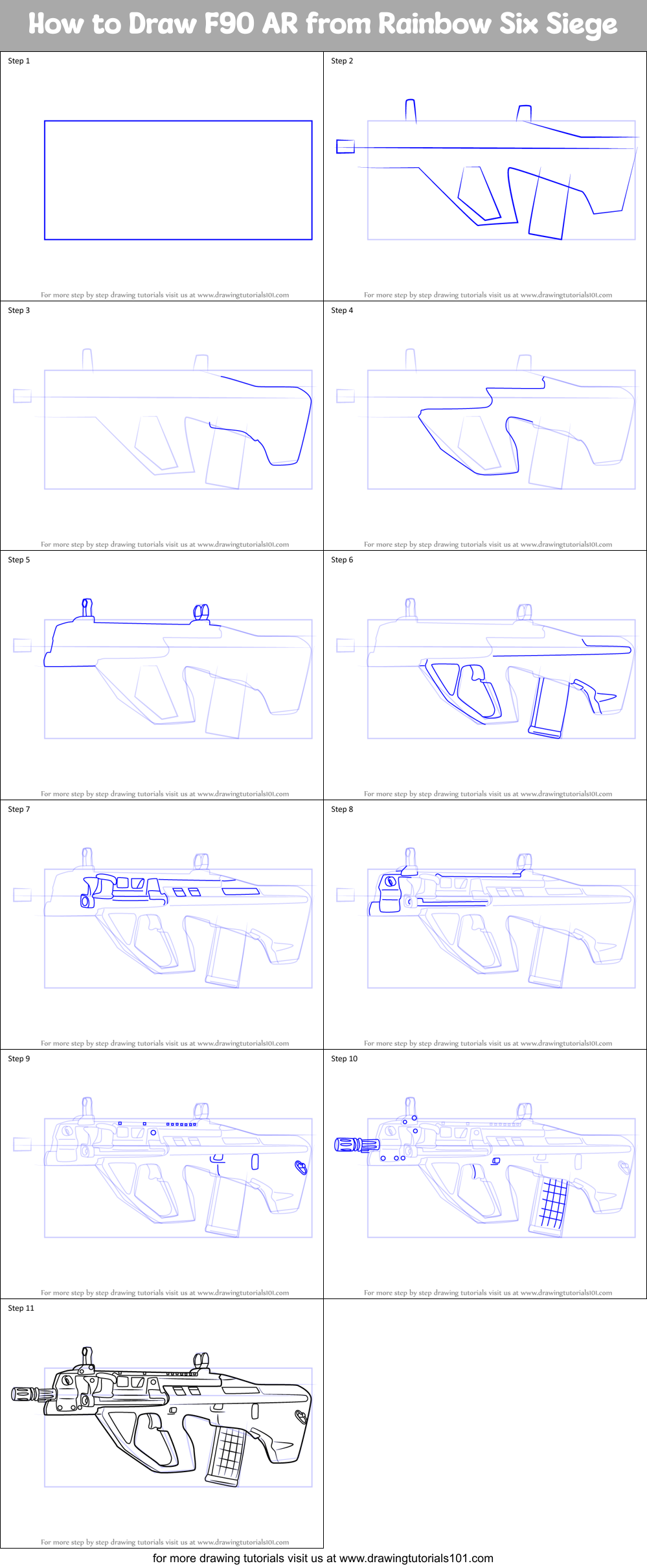 How to Draw F90 AR from Rainbow Six Siege Printable Step by Step